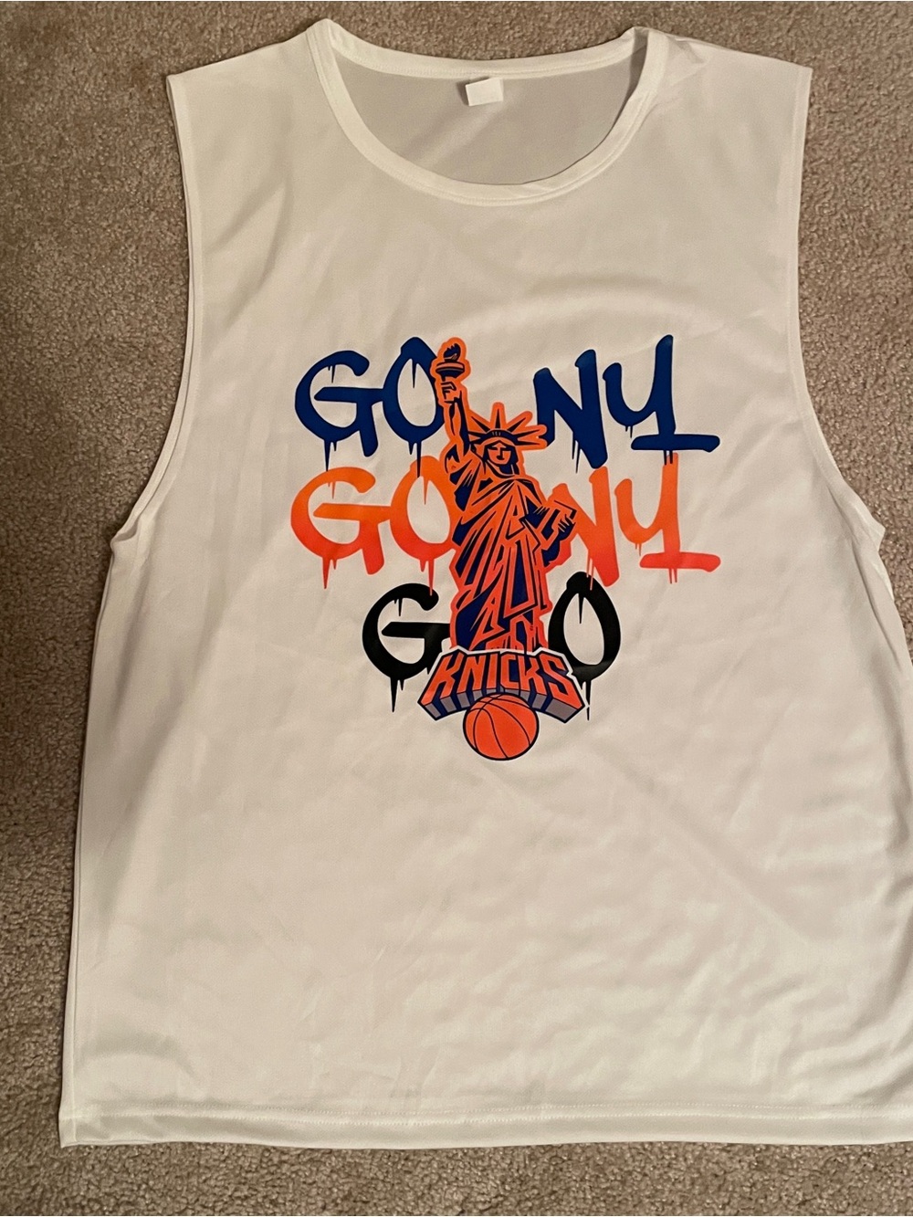 SHEIN White Knicks Graphic Tank Top with Blue & Orange Print